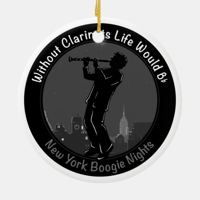 New York Clarinet Player Ceramic Tree Decoration (Back)