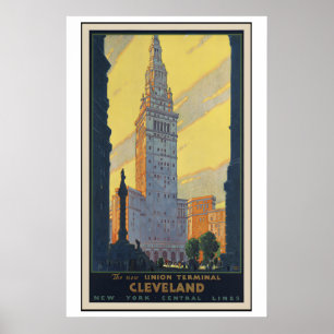 New York Cleveland Union Terminal Vintage Travel Poster