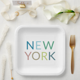 New York Colourful Text Paper Plate