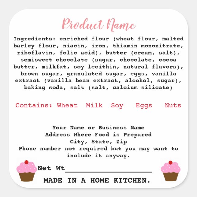 New York Cottage Food Law Label home bakery (Front)