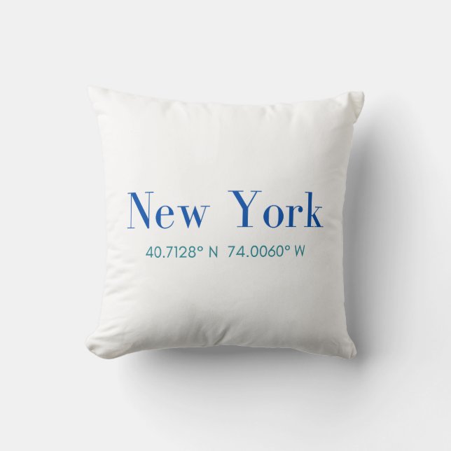 New York Cotton Pillow with GPS Coordinates (Front)
