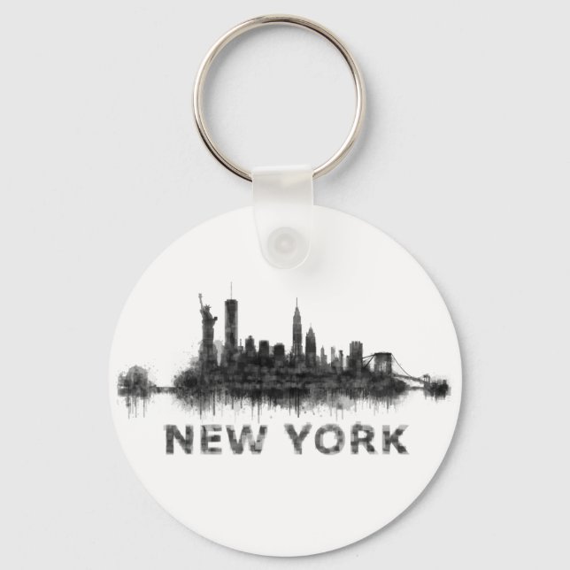 New York Dark-White Skyline v07 Key Ring (Front)