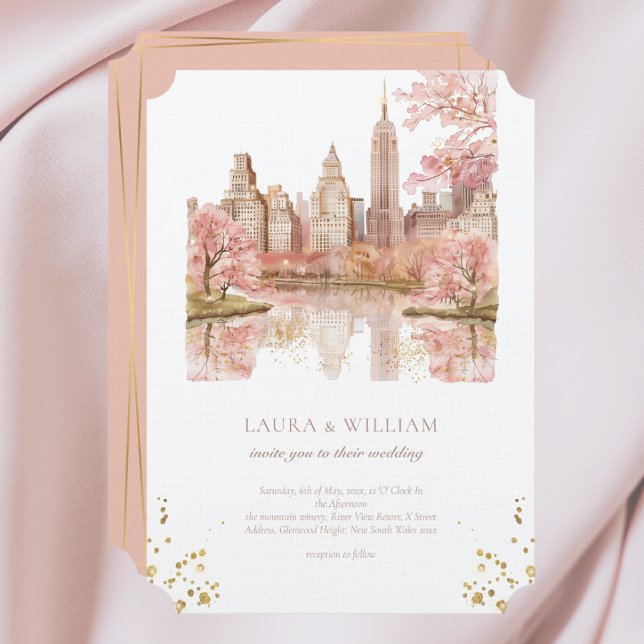 New York Destination Wedding Dusty Pink Watercolor Invitation (Creator Uploaded)