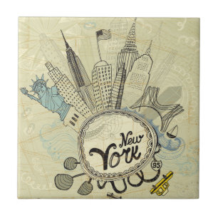 New York Doodle Poster Ceramic Tile