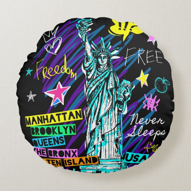 New York Doodle Round Cushion (Front)
