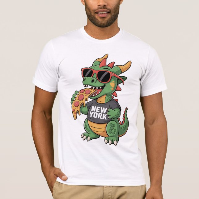 New York Dragon T-Shirt Cool Sunglasses WIth Pizza (Front)