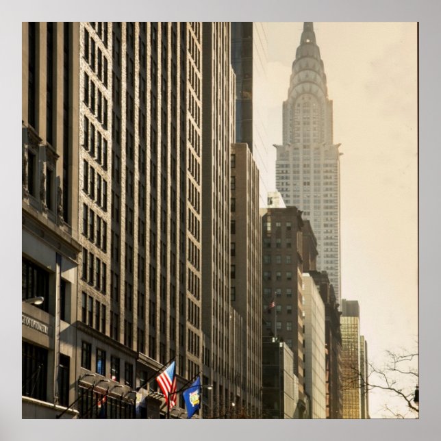 New York, E 42 St and Chrysler Building Poster (Front)