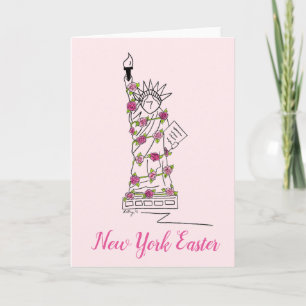 New York Easter Pink Rose Statue of Liberty NYC Holiday Card