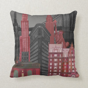 New York Elevations by Night - Red Cushion
