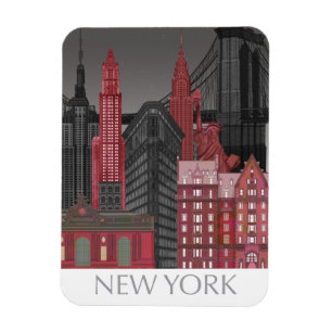 New York Elevations by Night - Red Magnet