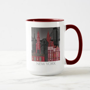 New York Elevations by Night - Red Mug
