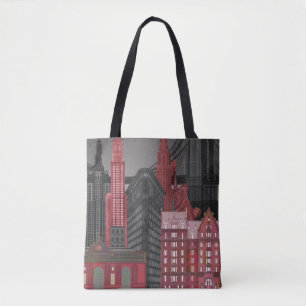 New York Elevations by Night - Red Tote Bag