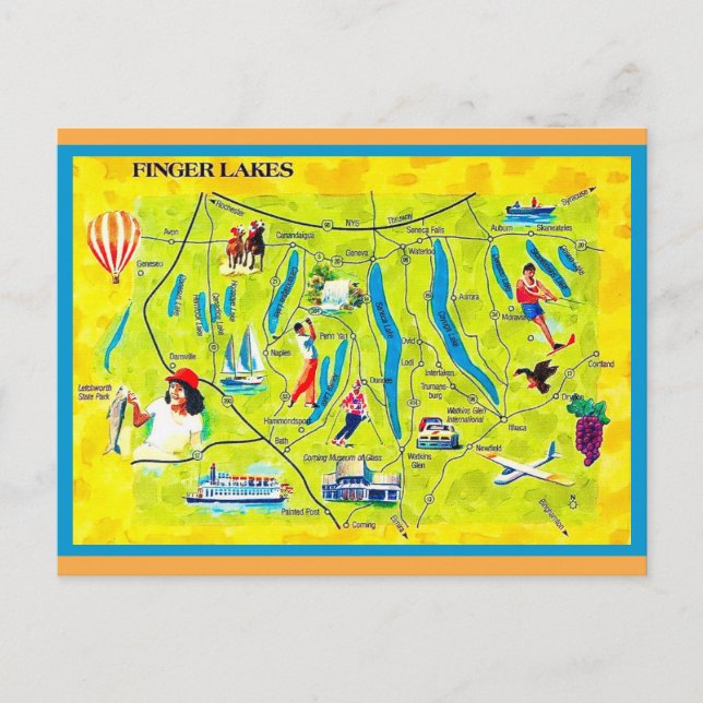 New York Finger Lakes Illustrated Postcard (Front)