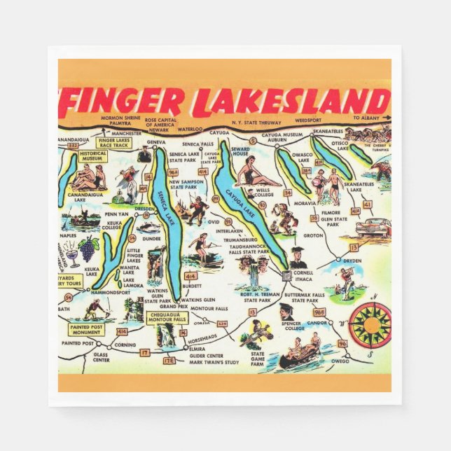 New York Finger Lakes Map Napkin (Front)