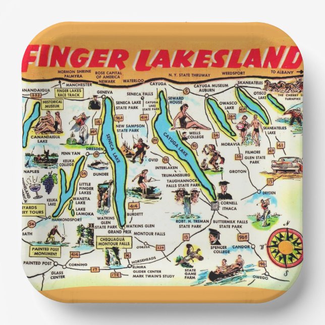 New York Finger Lakes Map Paper Plate (Front)