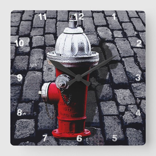 New York Fire Hydrant Illustration Square Wall Clock (Front)