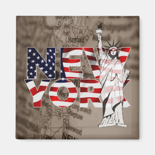 New York Flag Map Liberty Collage Magnet