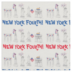 New York Fourth! Patriotic July 4th NYC Fireworks Fabric