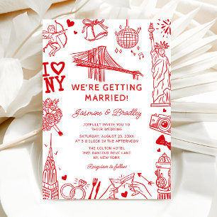 New York Fun Doodle Wedding Invitation