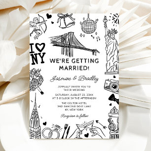 New York Fun Doodle Wedding Invitation