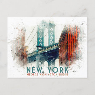 New York George Washington Bridge Retro Travel Postcard