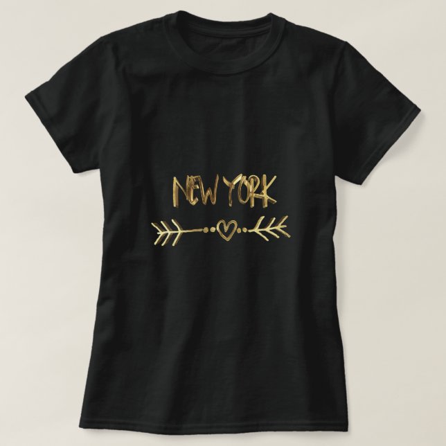 New York Gold Look Typography USA City Elegant T-Shirt (Design Front)