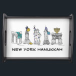 New York Hanukkah Chanukah NYC Landmarks Holiday Serving Tray<br><div class="desc">Features an original pen-and-ink illustration of various New York City landmarks "dressed up" for the holiday season!

This Chanukah illustration is also available on other products. Don't see what you're looking for? Need help with customisation? Contact Rebecca to have something designed just for you.</div>
