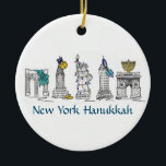 New York Hanukkah NYC Landmarks Jewish Holiday Ceramic Tree Decoration<br><div class="desc">New York Hanukkah ornaments feature New York City landmarks "dressed up" for Hanukkah in gilt,  menorahs,  dreidels,  and lights. Created from an original marker illustration.

Don't see what you're looking for? Need help with customisation? Contact Rebecca to have something designed just for you.</div>