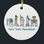 New York Hanukkah NYC Landmarks Jewish Holiday Ceramic Tree Decoration<br><div class="desc">New York Hanukkah ornaments feature New York City landmarks "dressed up" for Hanukkah in gilt,  menorahs,  dreidels,  and lights. Created from an original marker illustration.

Don't see what you're looking for? Need help with customisation? Contact Rebecca to have something designed just for you.</div>