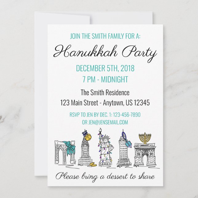 New York Hanukkah NYC Landmarks Jewish Holiday Invitation (Front)