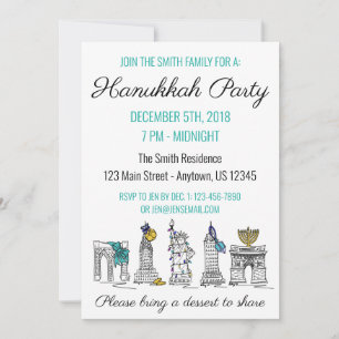 New York Hanukkah NYC Landmarks Jewish Holiday Invitation