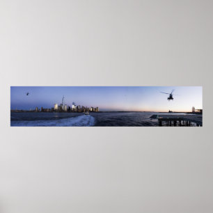New York Harbor with Ferry Boat and Helicopters Poster