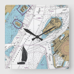 New York Harbour Chart Square Wall Clock