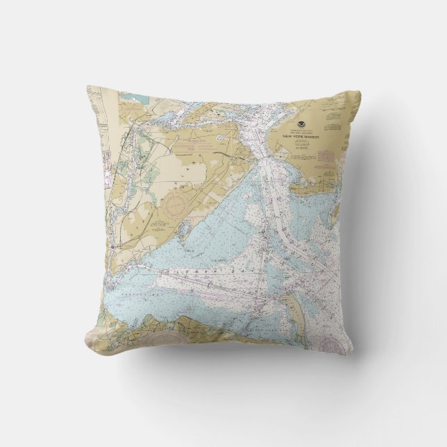 New York Harbour Nautical Chart 12327 Cushion (Front)