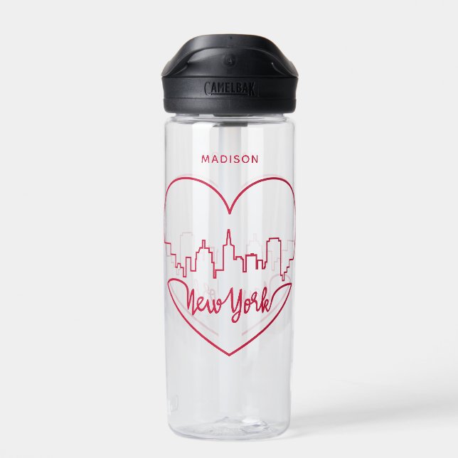 New York Heart custom name Water Bottle (Back)