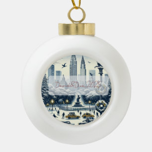 New York Holiday Elegance - Customisable Christmas Ceramic Ball Christmas Ornament