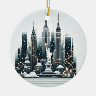 New York Holiday Elegance - Customizable Christmas Ceramic Ornament