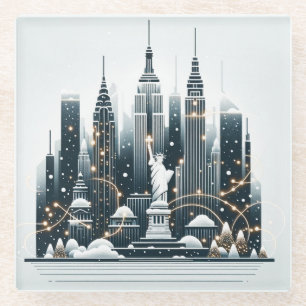 New York Holiday Elegance - Customizable Christmas Glass Coaster