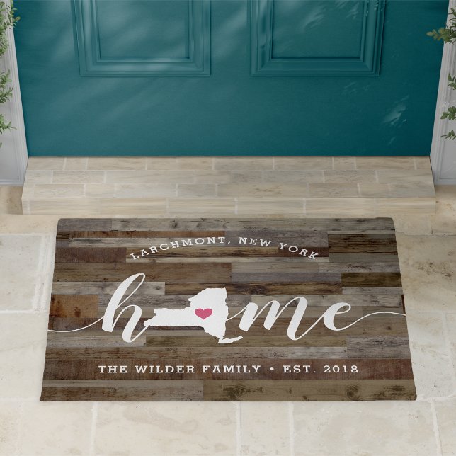 New York Home State Personalised Wood Look Doormat (Creator Uploaded)