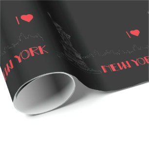 New-York, I love, Statue-of-Liberty Black Wrapping Paper