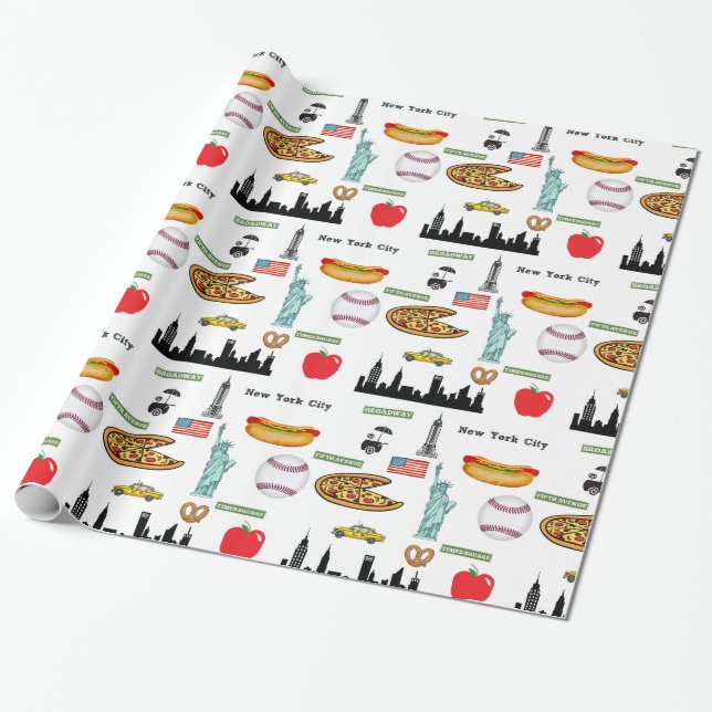 New York Icons Pattern by Orchard Three Wrapping Paper (Unrolled)