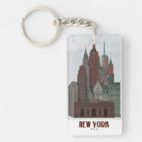 New York in Clouds - Dark Red and Green