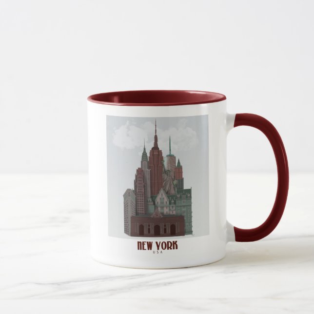 New York in Clouds - Dark Red and Green Mug (Right)