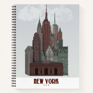 New York in Clouds - Dark Red and Green Notebook