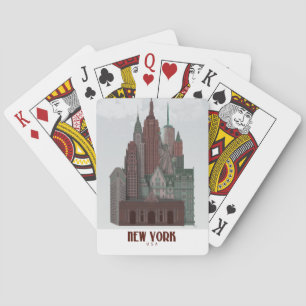 New York in Clouds - Dark Red and Green Playing Cards