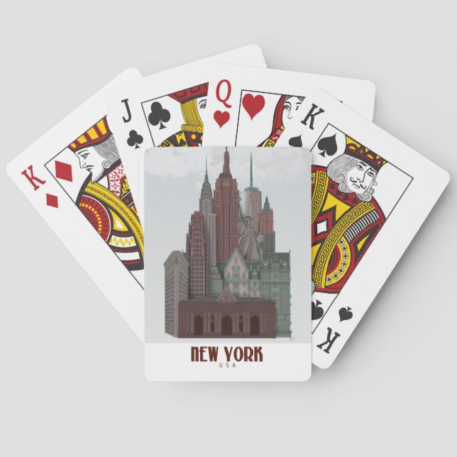 New York in Clouds - Dark Red and Green Playing Cards (Back)