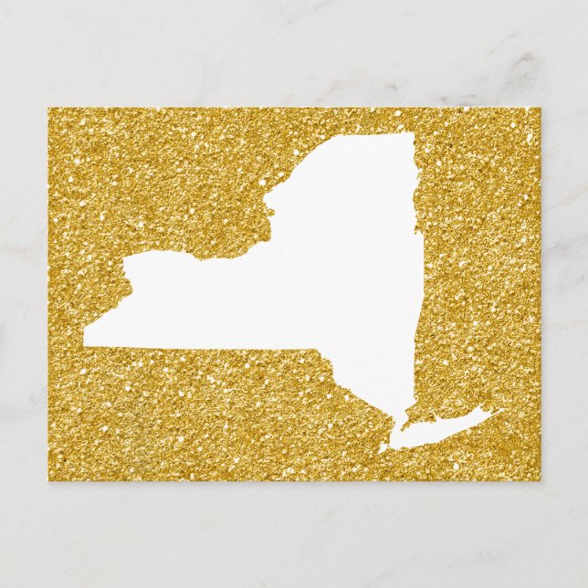 New York in White and Gold Glitter Postcard (Front)