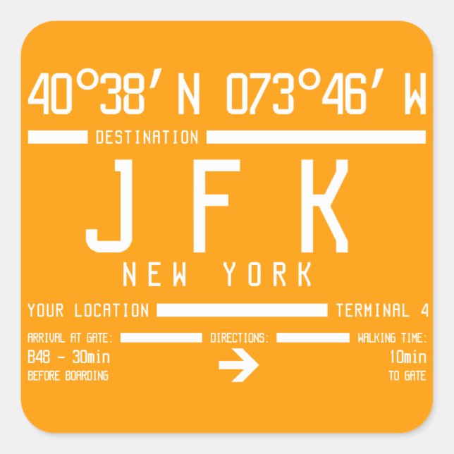 New York JFK International Airport Code Square Sticker (Front)