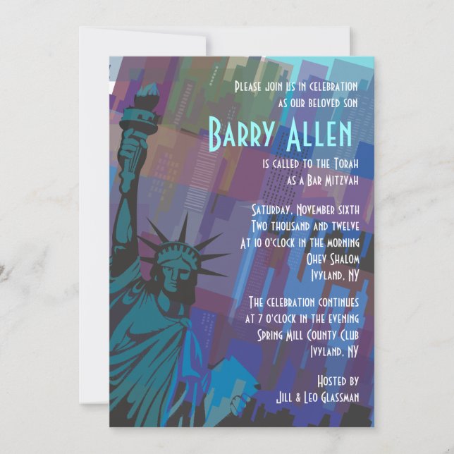 New York Lady Liberty Bar Bat Mitzvah Invitation (Front)