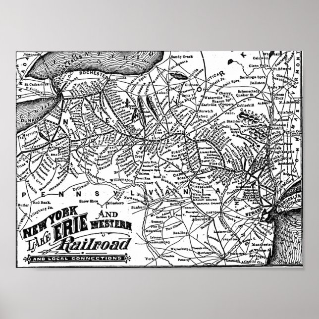 New York Lake Erie and Western Railroad 1884 Map Poster (Front)